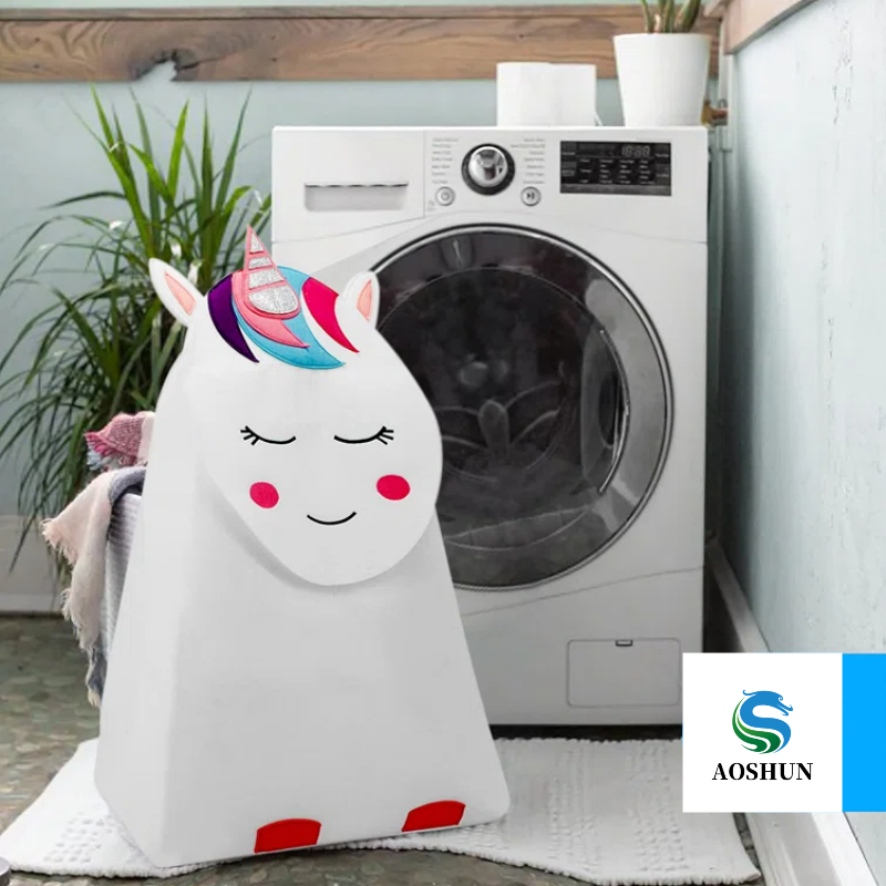 Collapsible Kids Felt Animal Storage Basket Unicorn Laundry Bin Hamper with Lid