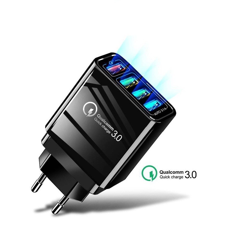 Multi Port Travel 18w Fast Charger Lightweight Qualcommn 3.0 4 Ports USB Charger