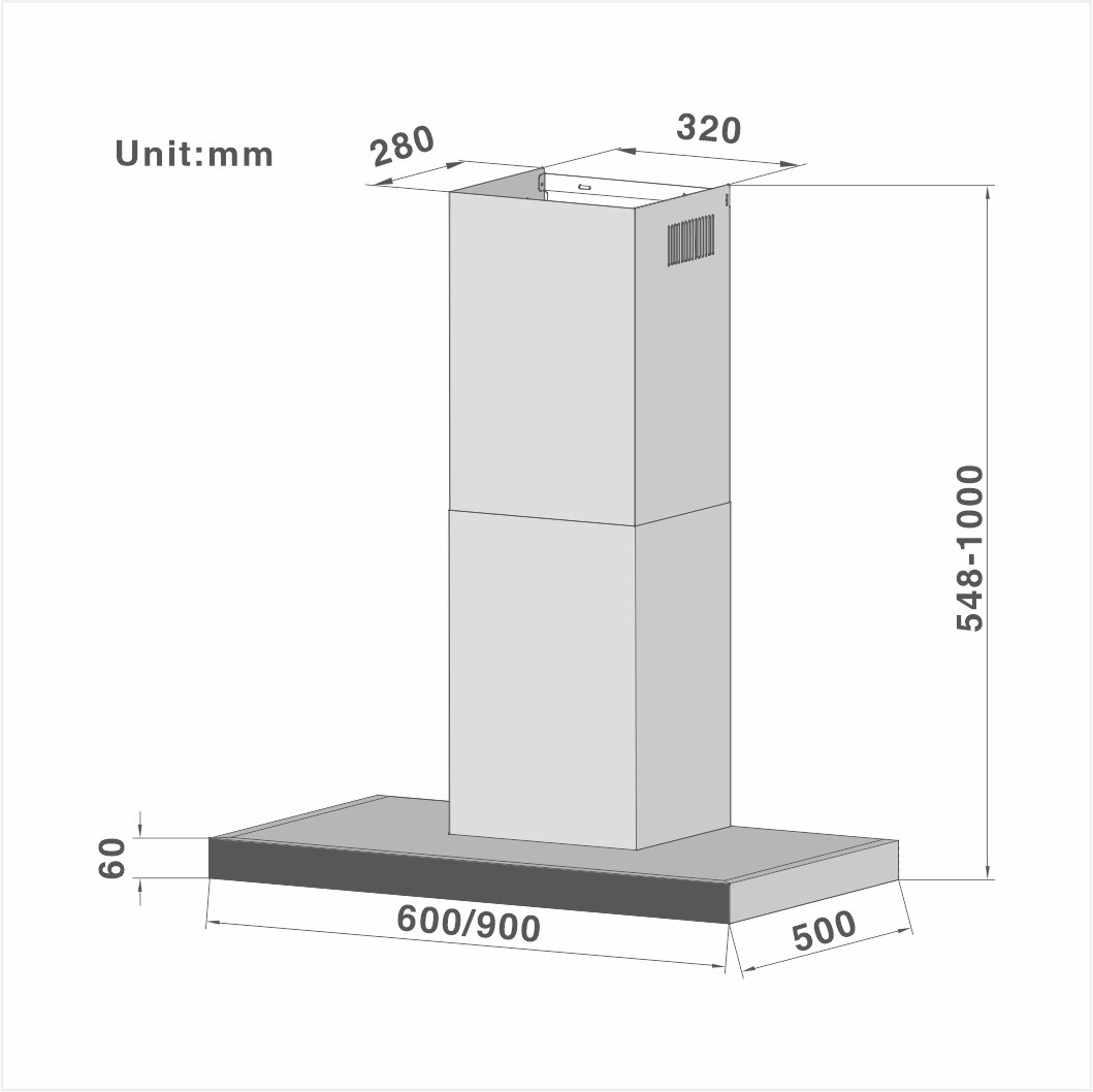 T-shape Chimney Cooker Hood Touch Control Chimney 111 60/90cm