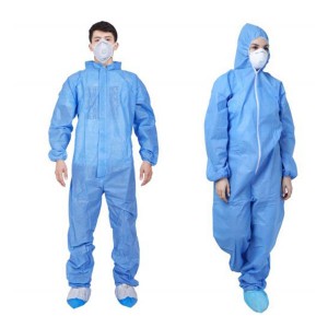 Different Size Isolation Gown Non-Woven Blue PP Elastic Cuff Disposable Isolation Gown