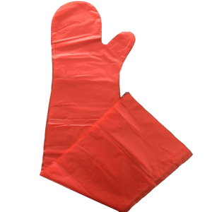 Disposable veterinary examination gloves with two fingers