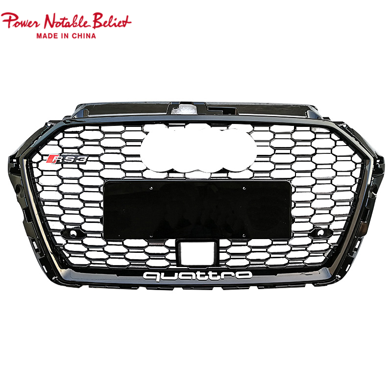 RS3 8V.5 style car grille with ACC lower frame emblem for Audi A3 S3 front bumper grille (1)