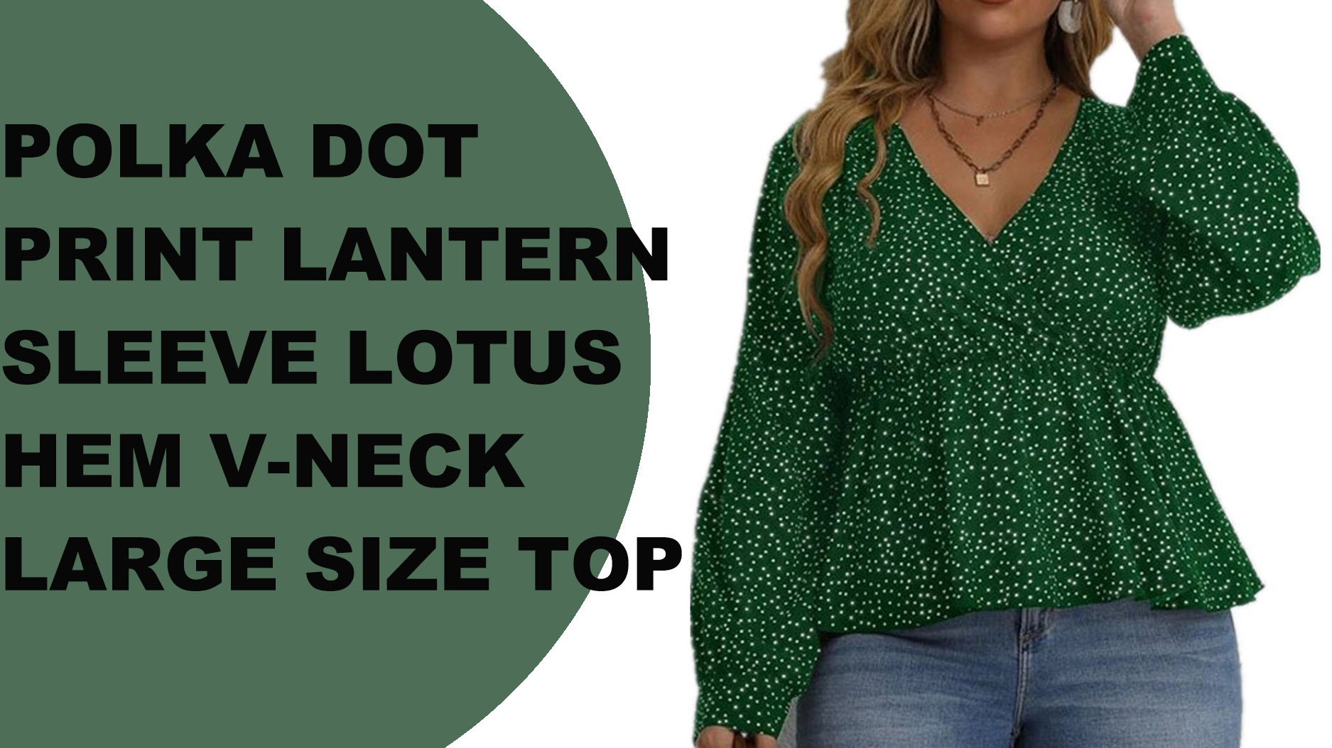 AUSCHALINK- Polka dot print Lantern sleeve Lotus hem V-neck large size top