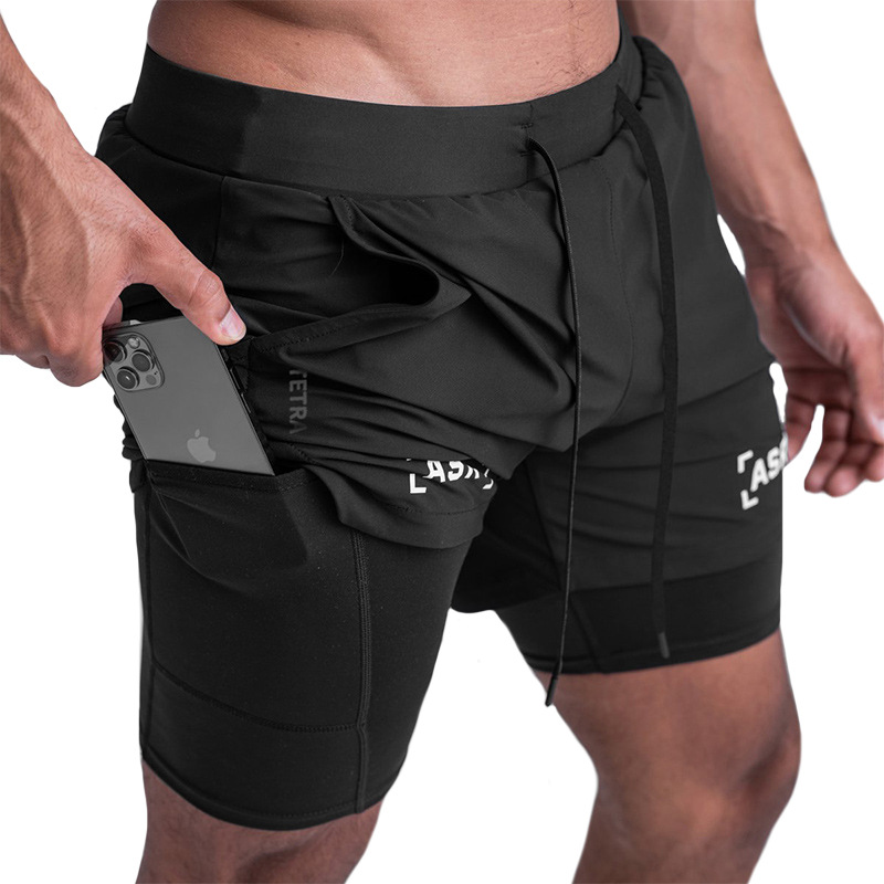 Black Quick Dry Outdoor Running Men Sports Shorts