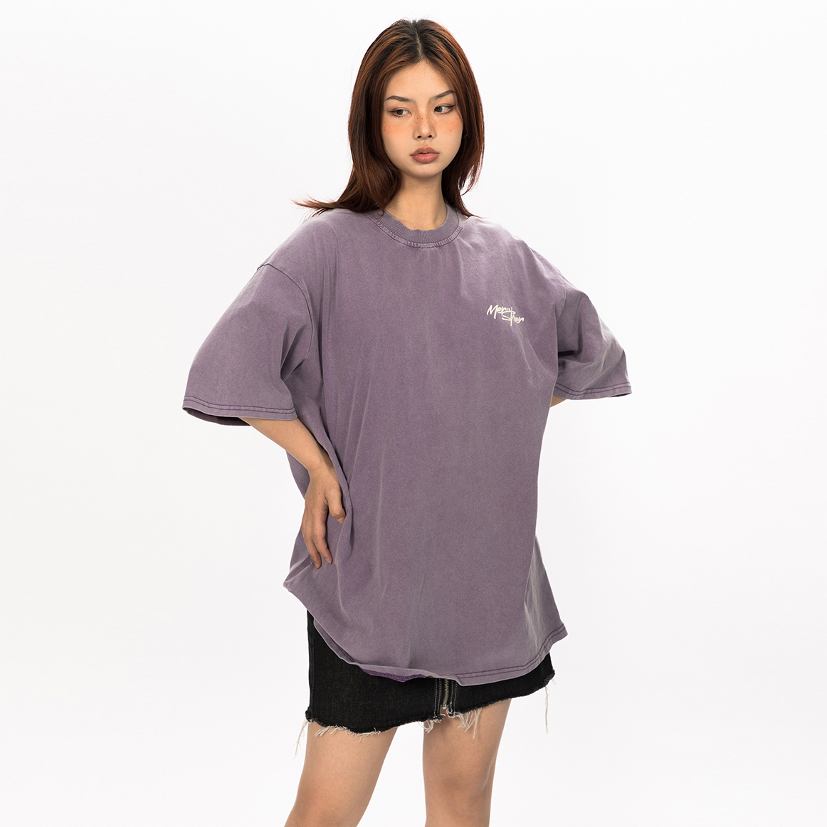 Purple Loose Vintage Print Short Sleeve T-Shirt Top (2)