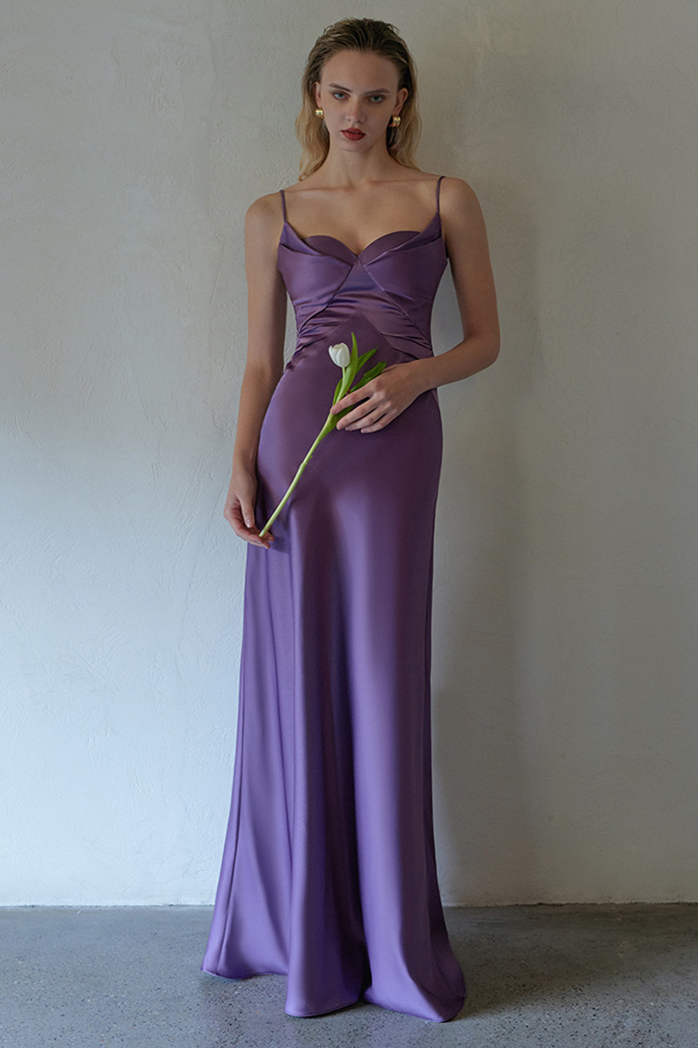 Custom Purple Satin Halter Evening Dress