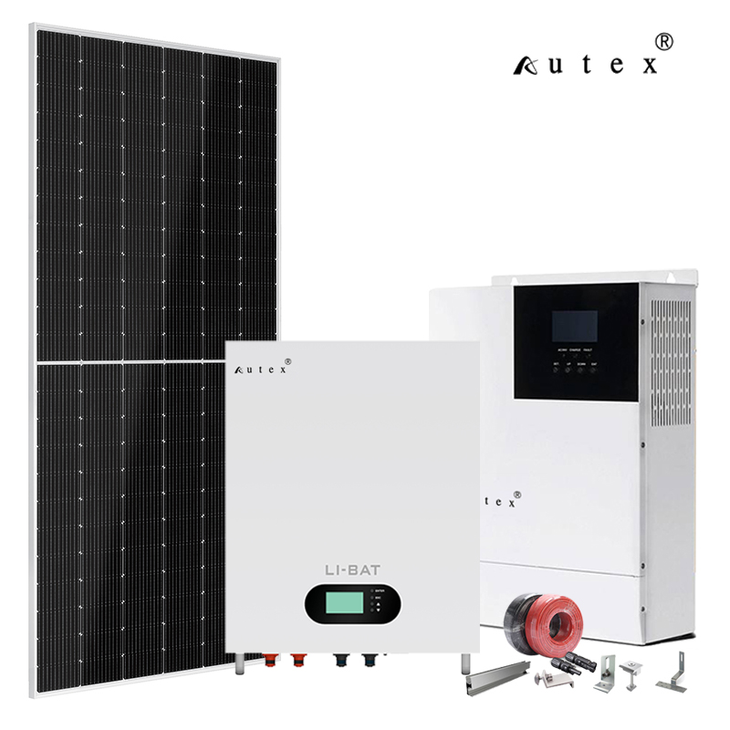 Сонечная сістэма Autex магутнасцю 3 кВт з інвертарнай панэллю літыевай батарэі, адзін камплект