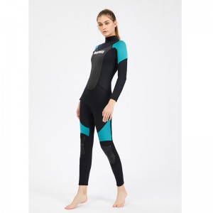 පිටුපස YKK සිපර් සමග කළු සහ නිල් නයිලෝන් සහිත CR Neoprene Ladies full wetsuit