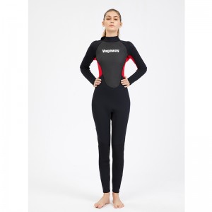 High quality CR NEOPRENE black and red nylon with back YKK and front mesh ladies full wetsuit