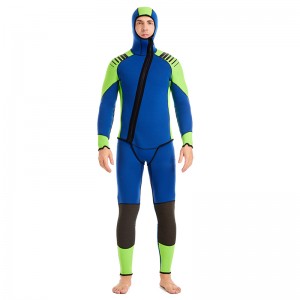7MM CR Neoprene chest zipper with hood Jacket and Long John Mens blue and greey simi dry suit