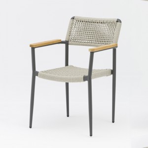 Outdoor stack dining chair AV-622 olefin rope with teak wood armrest