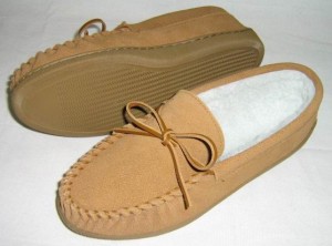 mens suede moccasin slipper with lace tied on vamp