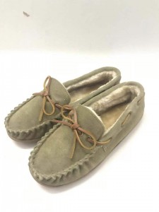 mens suede moccasin slipper with lace tied on vamp