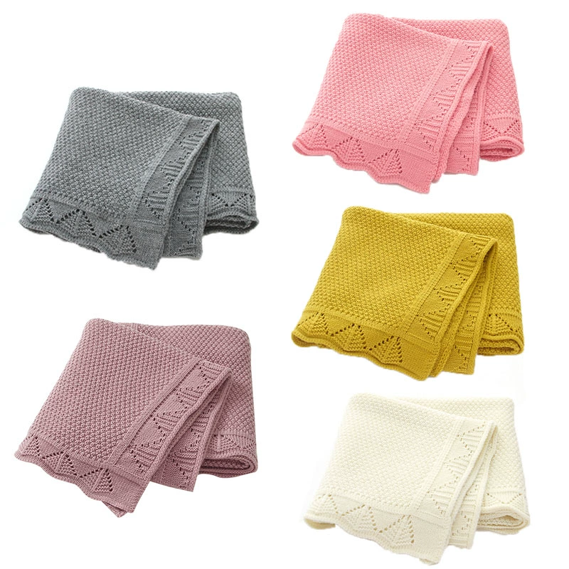 Baby Blanket 100% Cotton Solid Color Newborn Baby Knitted Blanket