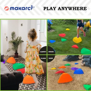 makarci Stepping Stones for Kids 12pcs Obstacle Course Play Indoor and Outdoor, Non-Slip Rubber Rim Hilltop Promote Coordination, Balance for Age 3 +（Original）
