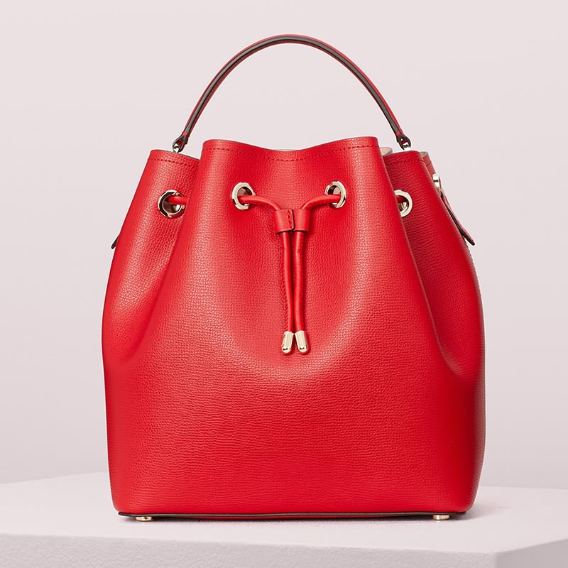 Wholesale Custom Messenger Backpack Factory –  Custom Women PU Leather Red Handbag Fashion Medium Bucket Bag – Champion