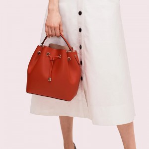 Custom Women PU Leather Red Handbag Fashion Medium Bucket Bag