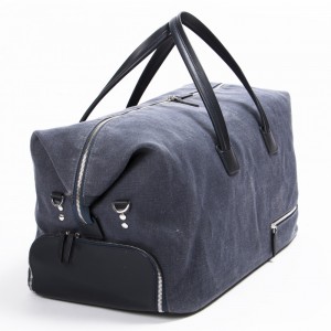 Custom Navy Canvas Leather Mens Carryall Travel Duffle Bag Manufacturer