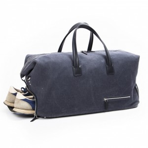 Custom Navy Canvas Leather Mens Carryall Travel Duffle Bag Manufacturer