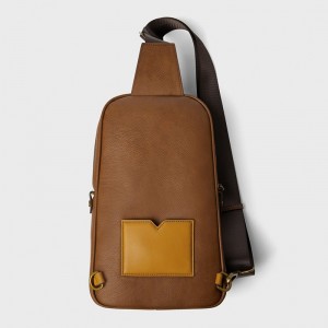 Custom Brown Leather One Shoulder Backpack Mens Crossbody Chest Bag
