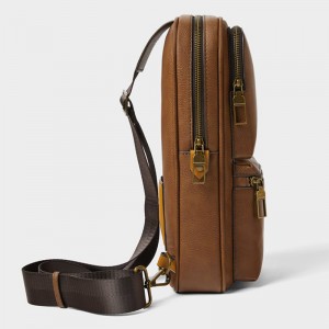 Custom Brown Leather One Shoulder Backpack Mens Crossbody Chest Bag