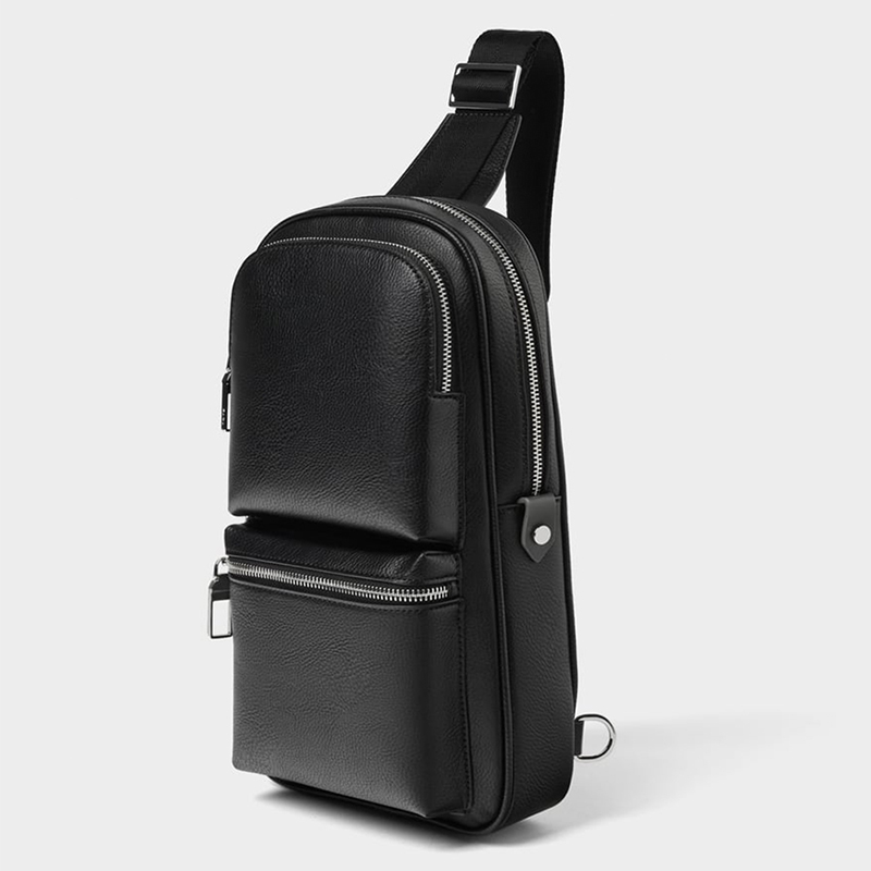 Wholesale Custom Hanging Toiletry Bag Suppliers –  Custom Black Leather One Shoulder Backpack Mens Crossbody Chest Bag – Champion