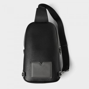 Custom Black Leather One Shoulder Backpack Mens Crossbody Chest Bag