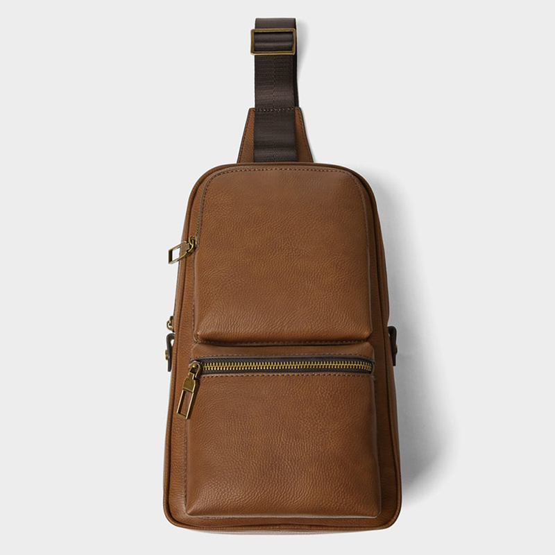 Custom Brown Leather One Shoulder Backpack Mens Crossbody Chest Bag Featured Image