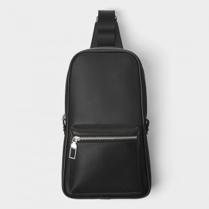 Custom Black Leather One Shoulder Backpack Mens Crossbody Chest Bag Pack