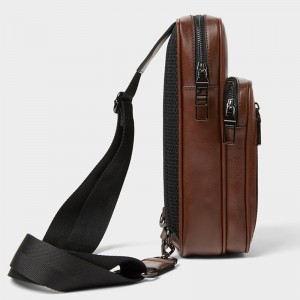 OEM Logo Brown Leather One Shoulder Backpack Mens Crossbody Chest Bag