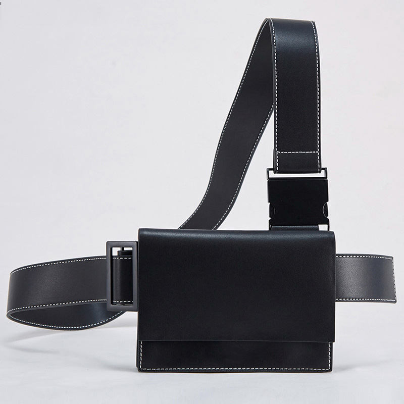 Wholesale Custom Weekender Bag With Shoe Compartment –  Custom Black Leather Mini Mens Utility Shoulder Harness Chest Bag Manufacturer – Champion