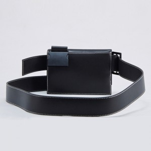 Custom Black Leather Mini Mens Utility Shoulder Harness Chest Bag Manufacturer