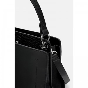 Custom Women Black Handbag Saffinao Leather Satchel City Bag