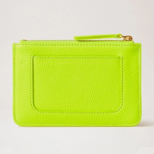 Custom Neon Yellow Pebble Leather Zip Coin Purse Pouch Manufacturer