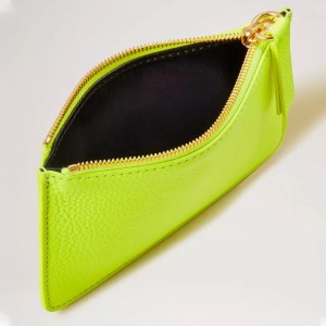 Custom Neon Yellow Pebble Leather Zip Coin Purse Pouch Manufacturer