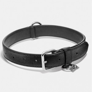 Custom Luxury Black Crossgrain Leather Pet Dog Collars Manufacturer