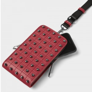 Custom Red Leather Studded Crossbody Cell Phone Bag Case Manufacturer