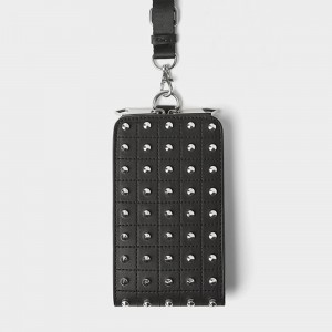 Custom Black Leather Studded Crossbody Cell Phone Bag Case Manufacturer