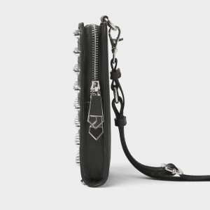 Custom Black Leather Studded Crossbody Cell Phone Bag Case Manufacturer