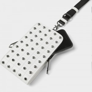 Custom White Leather Studded Crossbody Cell Phone Bag Case Manufacturer