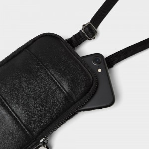 Custom Black Leather Mini Crossbody Cell Phone Bag Case For Men Manufacturer