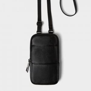 Custom Black Leather Mini Crossbody Cell Phone Bag Case For Men Manufacturer