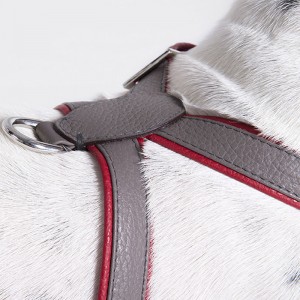 Custom Luxury Gray Leather Pet Dog Harness For Pugs Manufacturer