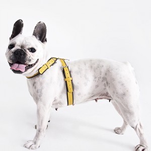 Custom Logo Luxury Yellow Leather Pet Dog Pugs Harness Manufacturer