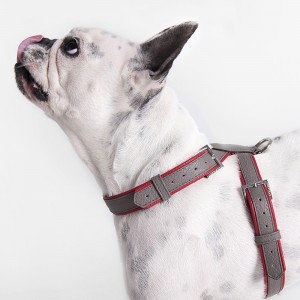 Custom Luxury Gray Leather Pet Dog Harness For Pugs Manufacturer