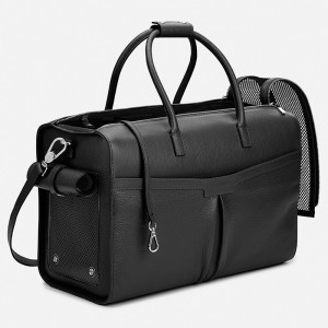 Custom Black Pebble Leather Pet Cat Dog Travel Carrier Duffle Bag Manufacturer