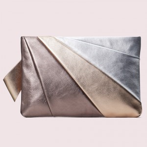 Custom Metallic Leather Women Large Clutch Evening Bag Pouch Manufacturer