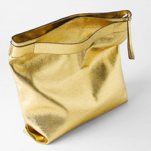 Custom Metallic Gold Leather Women Large Clutch Evening Bag Pouch Manufacturer