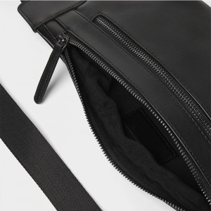 Custom Black Leather Slim Mens Crossbody Belt Bag Fashion Fanny Pack