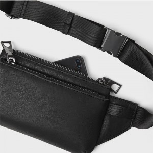 Custom Black Leather Mens Crossbody Belt Bag Zip Fanny Pack Factory